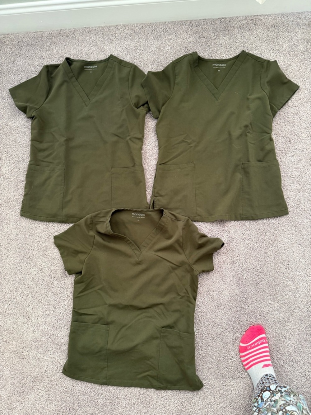 Mandala Olive Green V-Neck Scrub Top (Set of 3)